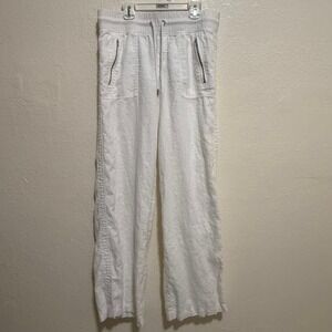 Athleta Cabo Linen Wide Leg Pant White 100% Linen Drawstring Tall Size 6T
